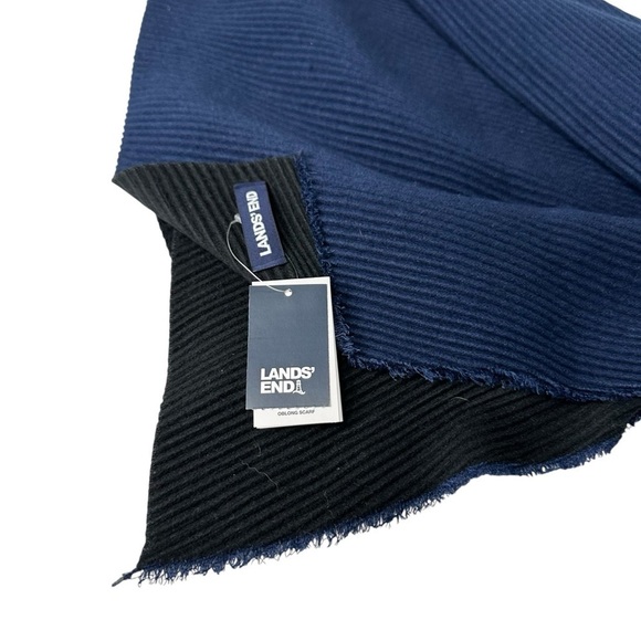 Lands End Navy and Black Ribbed Reversible Scarf - Picture 1 of 8